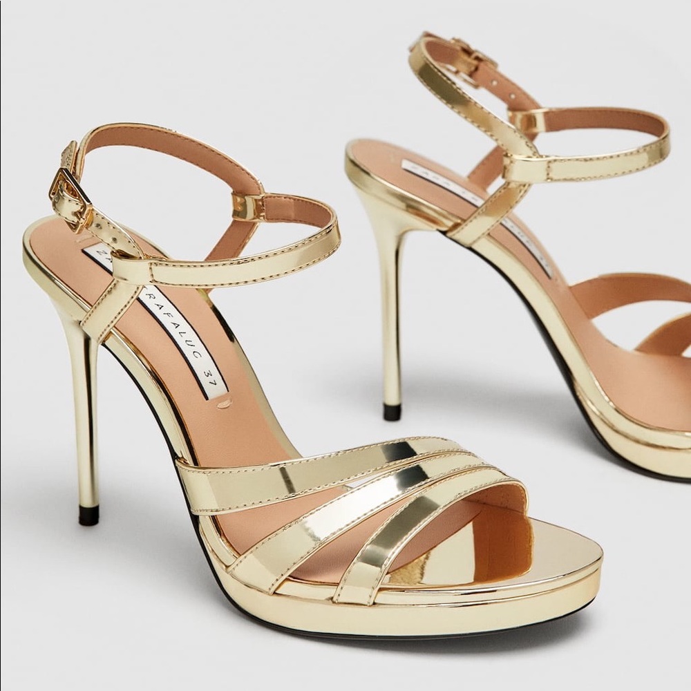 Zara Gold Strappy Heels - Picture 2 of 8